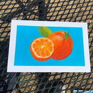 Original Oil Pastel Painting Orange Fruit